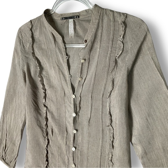 Vintage Free People Silk Blend Blouse Sz XS Ruffle Semi Sheer Open Button Y2K - Picture 8 of 15